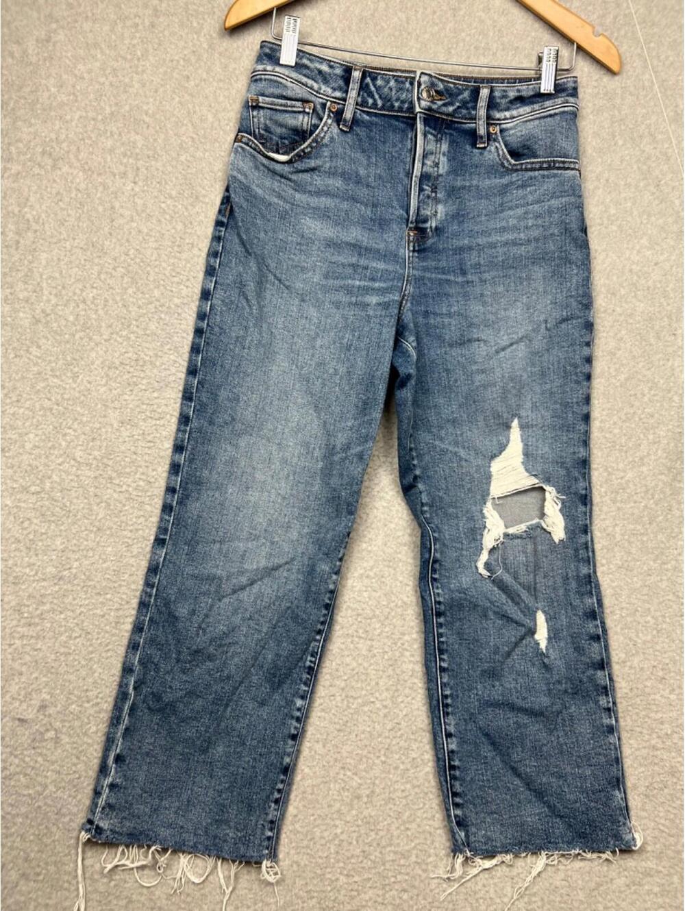 Express Relax Straight Ankle High Rise Stretch Womens 2 S Distress Button Fly
